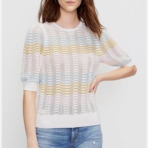 LOFT Colorful Scallop Pointelle Half Sleeve Sweater
